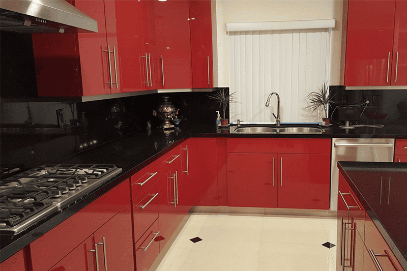 kitchen with red
