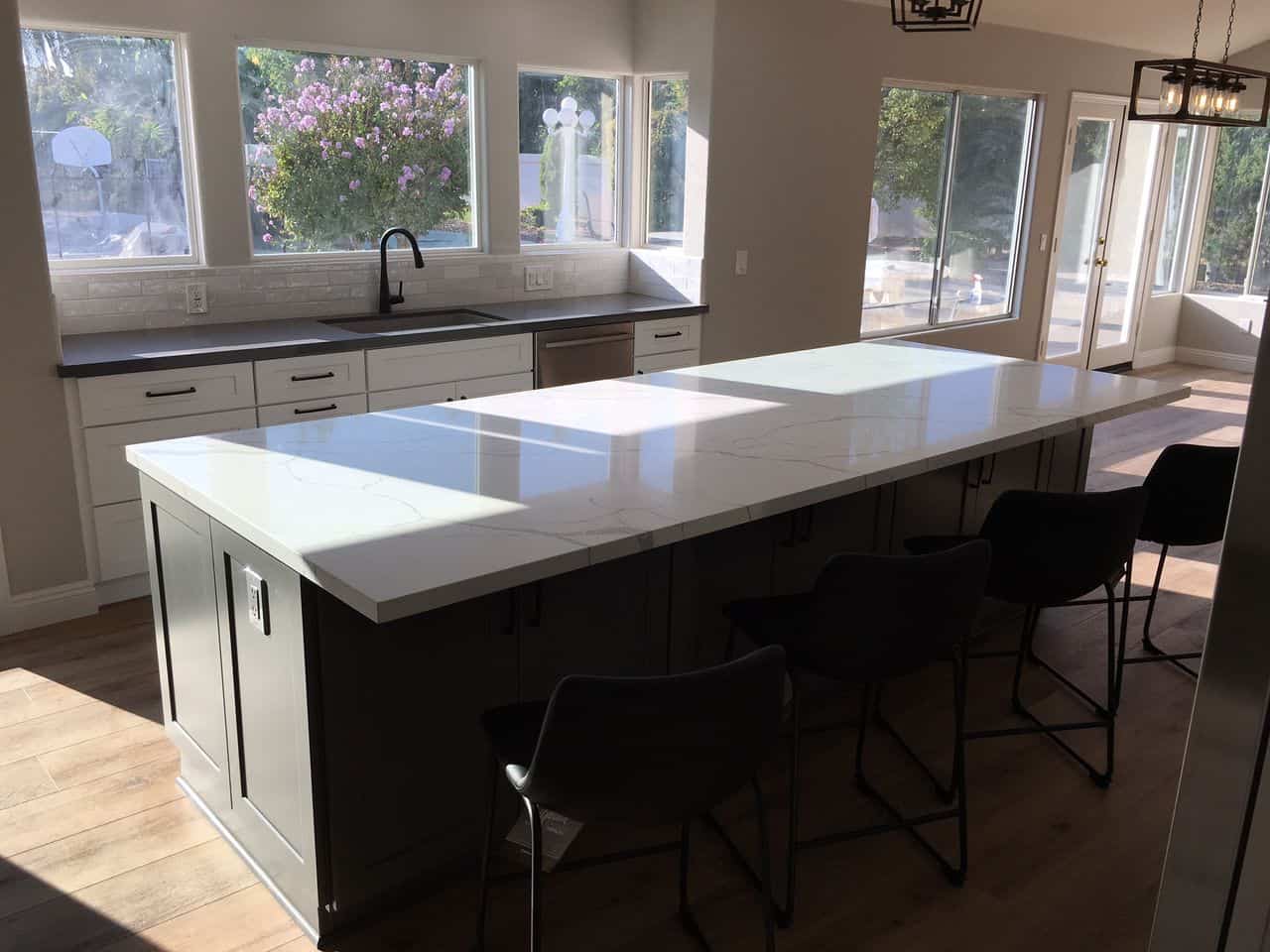 a modern gray kitchen island