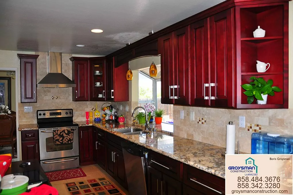 Home Remodeling, Kitchen Remodeling Dark Cherry Cabinets with Zeus Granite in San Diego 5