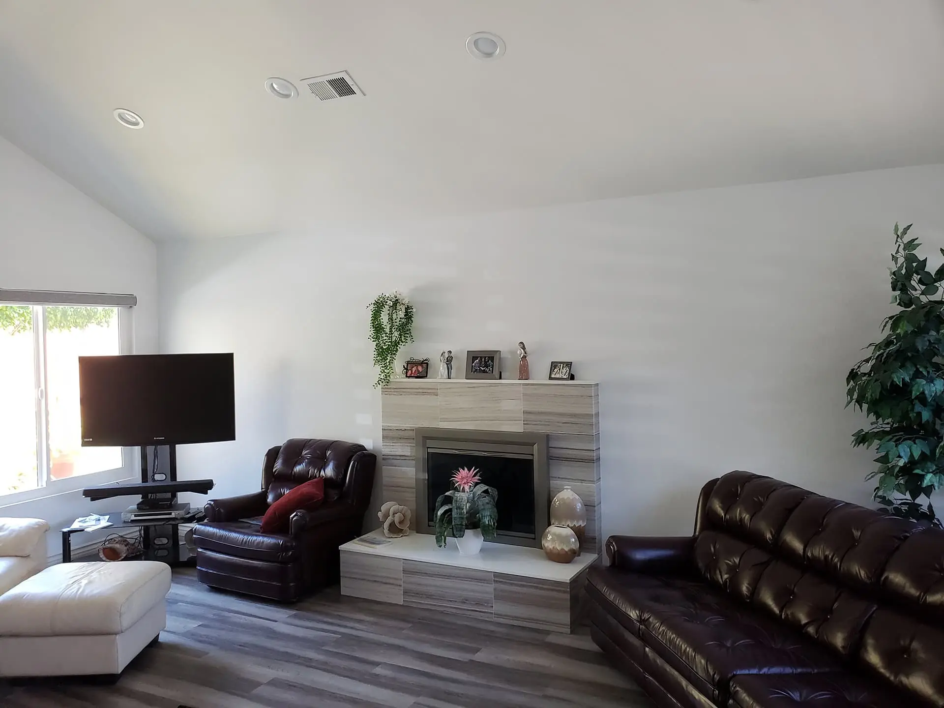 New living room with dark furniture