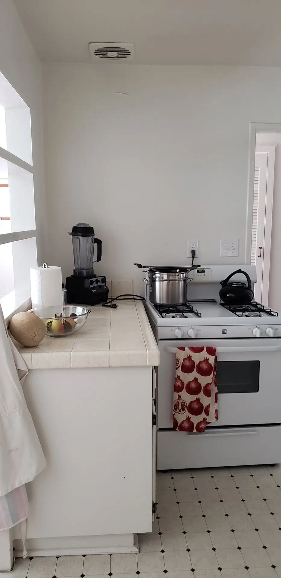 stove with bright towel