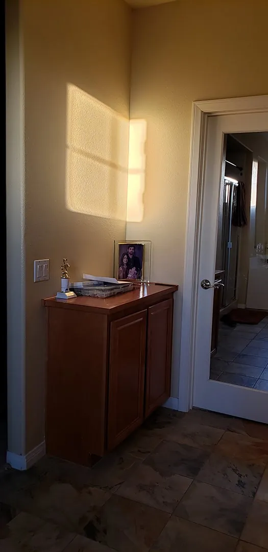 walnut-colored cabinet