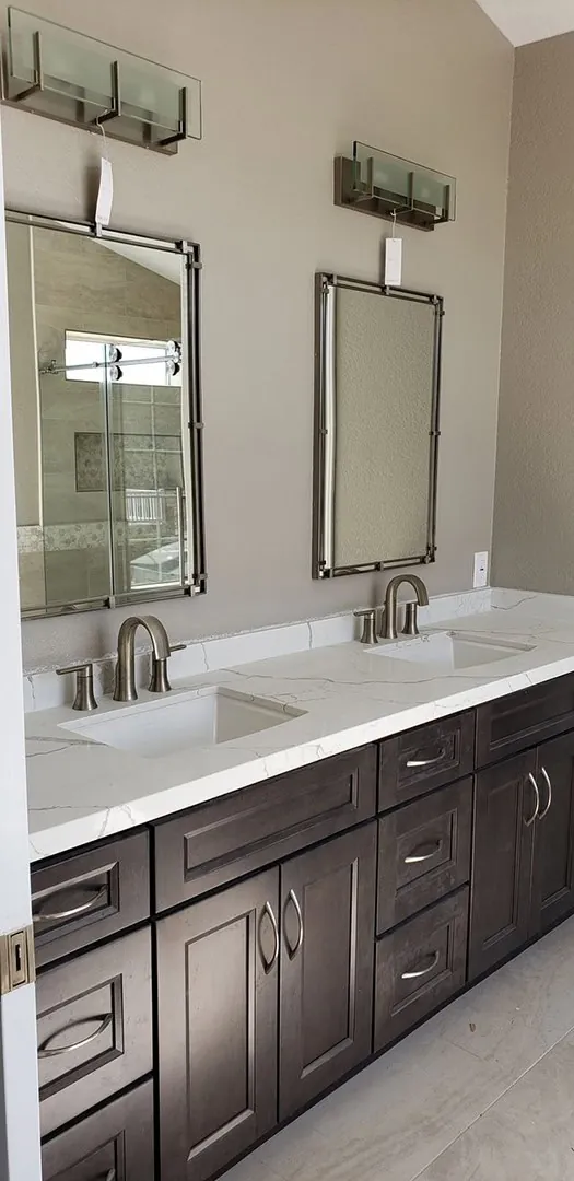 bathroom with a marble countertop