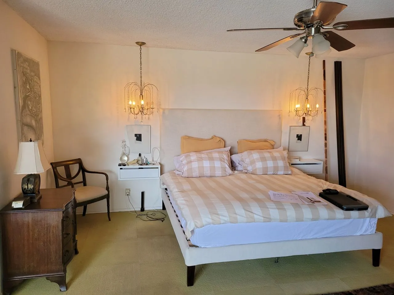 white bedroom with a large bed