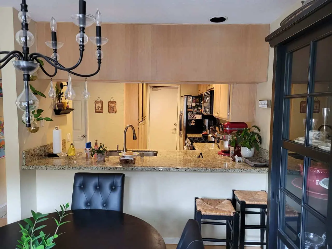 view of the kitchen from the dining area
