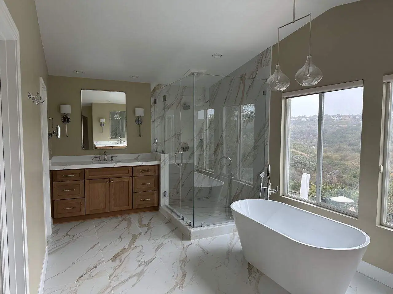 bathroom near the marble shower