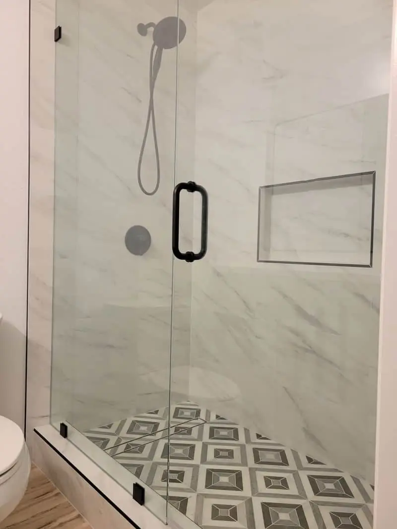 shower shelf in marble style