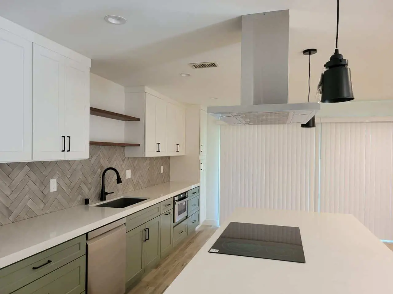 white blinds in the kitchen