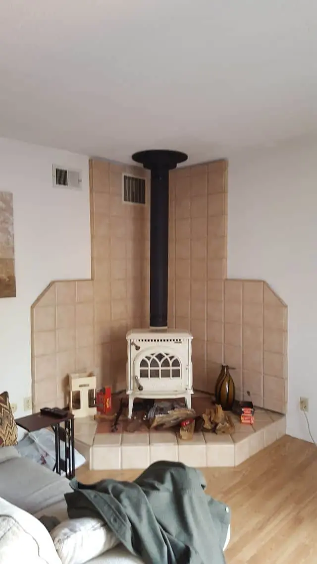 corner fireplace in light tones
