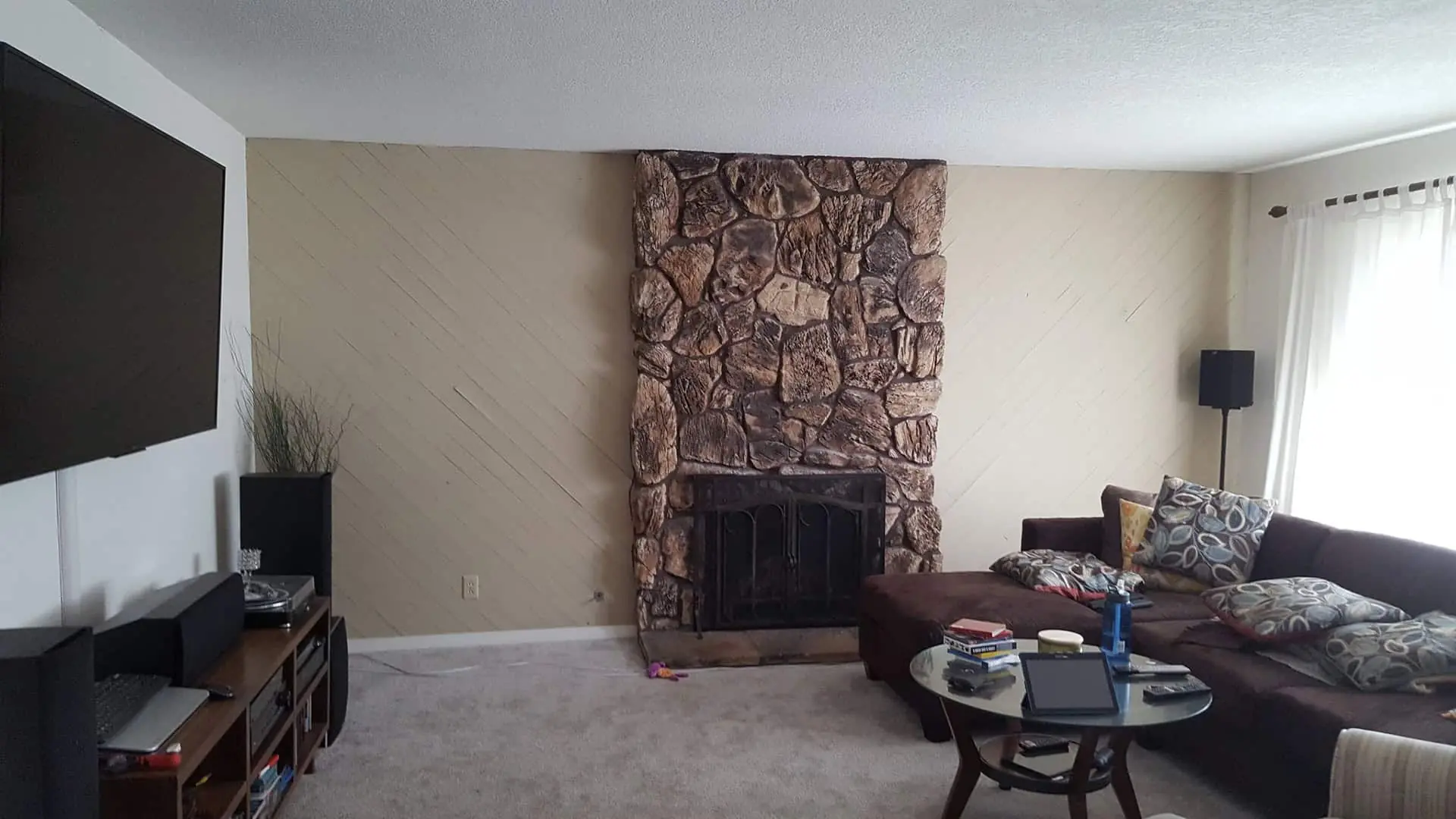 wooden decoration near the fireplace